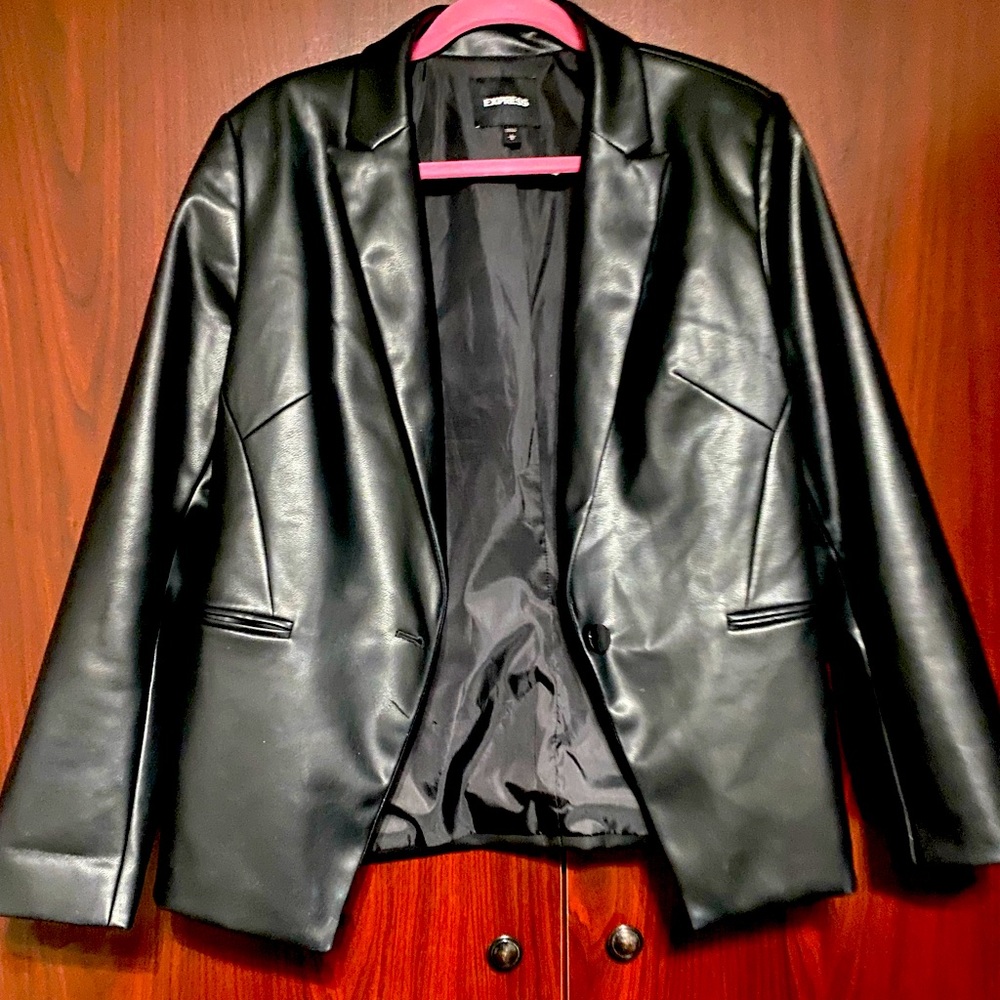 Faux Leather blazer with button detail